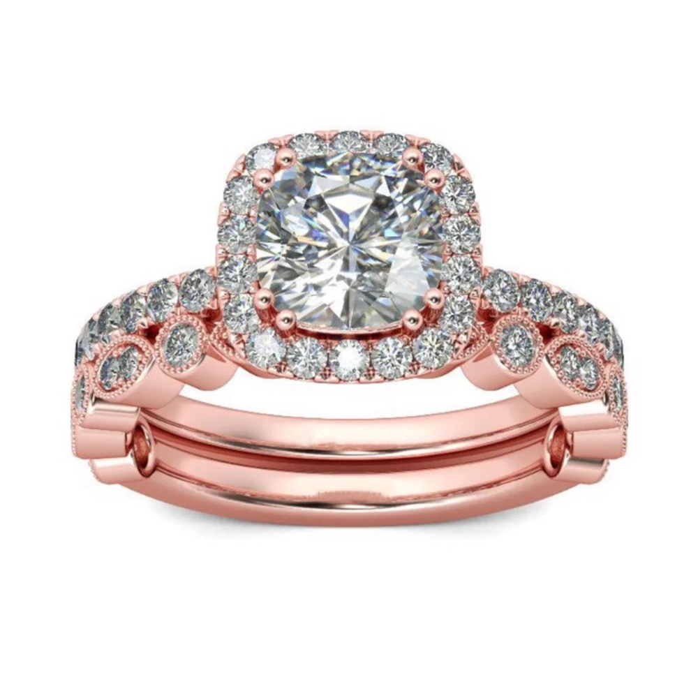 Rose Gold Cubic Zirconia Ring Set - Picture 5 of 5